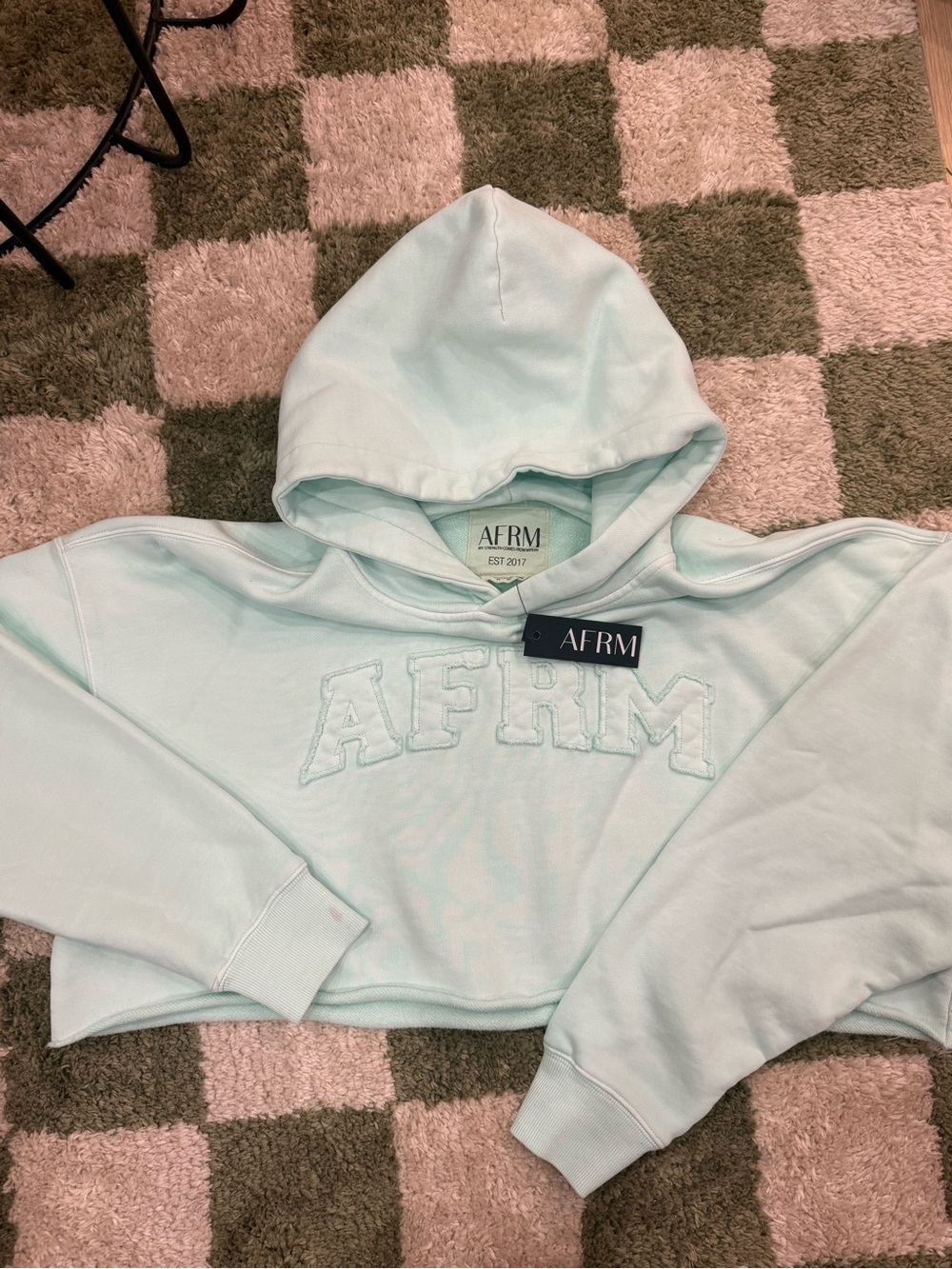 AFRM Light Mint Cropped Pullover Hoodie